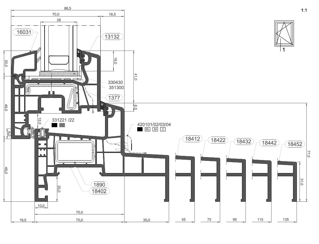 Cortizo A70 Monobloc – détail du profil